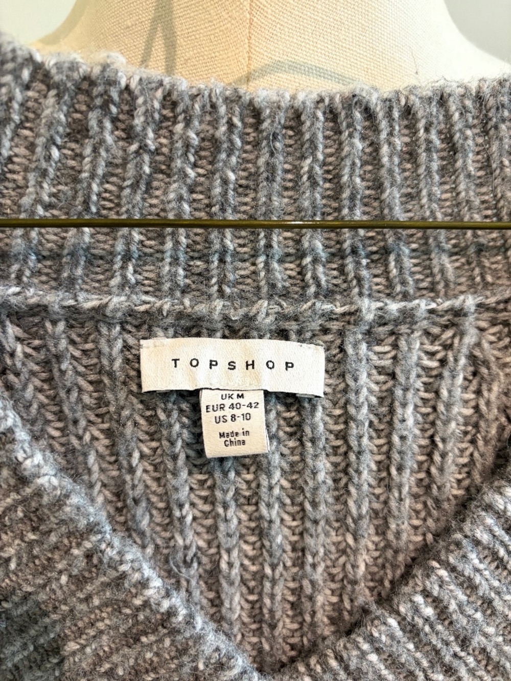 Topshop Chunky Knit V-Neck Sweater Gray Oversized